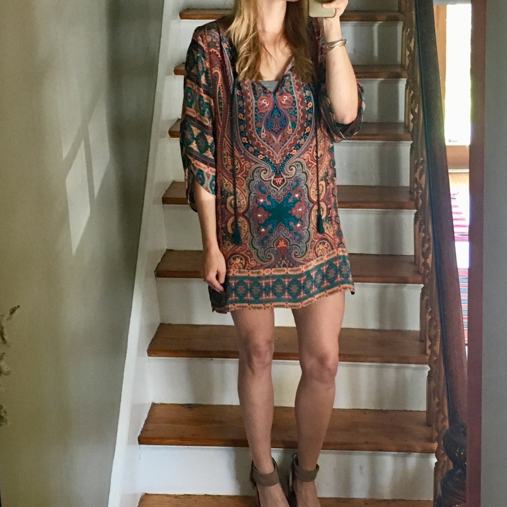 NWT Tolani Silk Orange/Teal Tunic Dress